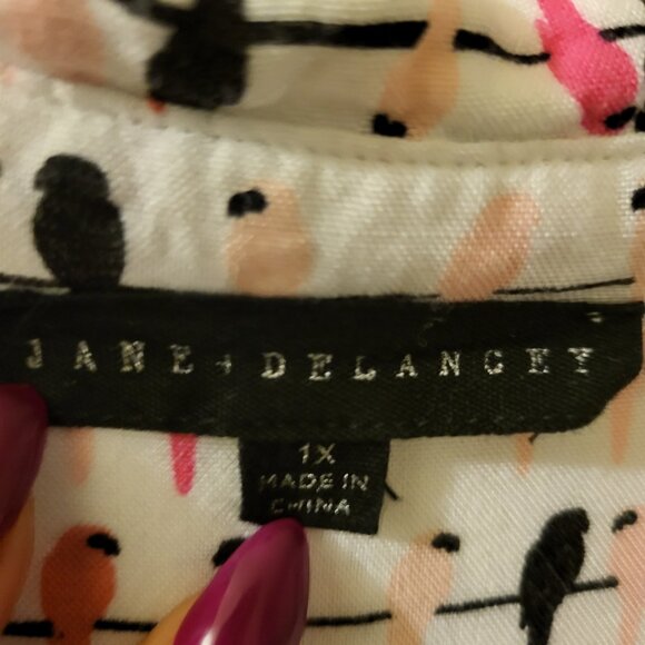 Women's LS Spring Flowy Office Career Button Down Birds Parrot Print Shirt Sz 1X - Picture 6 of 10